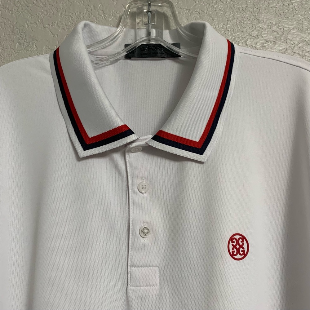 G/FORE White Polo with Red and Navy Trim